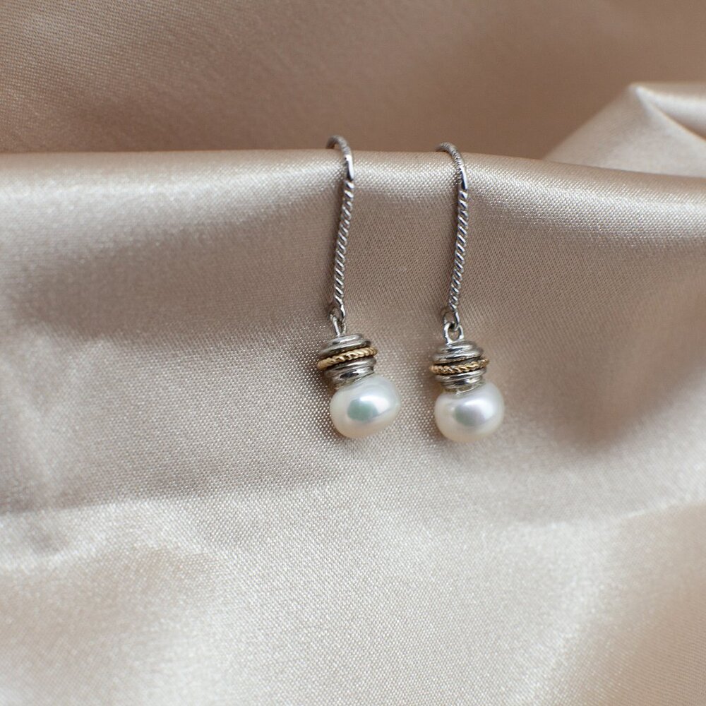 925 Sterling Silver with Genuine Pearls Earrings - Picture 6 of 6